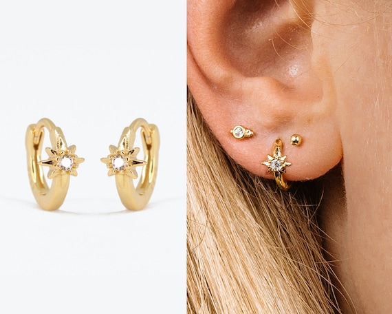 18G Tiny Star Hoop Earrings Cartilage Hoops Huggie Earrings Hoop