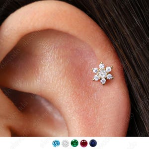 18G / 16G Diamant Blume Knorpel Ohrstecker • flache Rückseite labret • Helix Ohrring • 16G/18G/20G • elevado jewelry