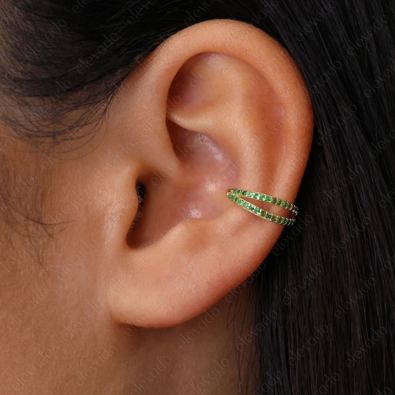 NEW • Emerald Paved Conch Clicker Hoops, Helix Ring, Pave Hoop