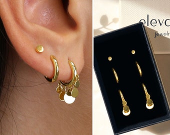 Dot Charm Huggie Hoop Gift Set • Dainty Hoop Earrings • earring set • gift ready • gift for her • gift for mom • gift set
