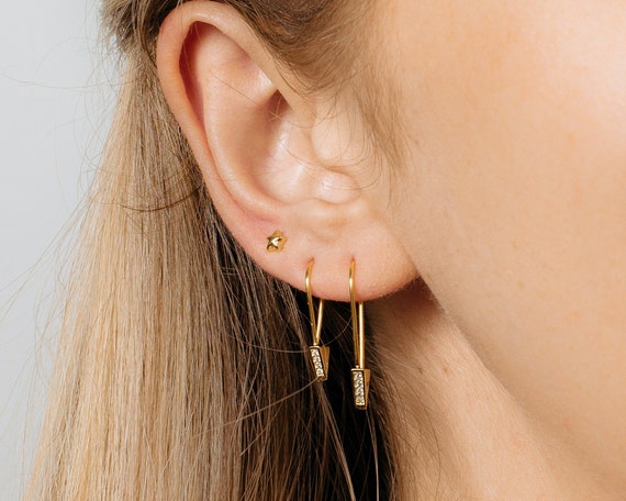 Lucky Brand Gold-Tone Safety Pin Drop Earrings - Macy's