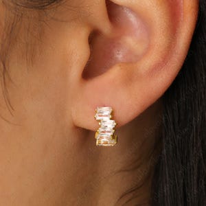 Statement Paved Baguette Hoops • paved hoops • huggie earrings • hoop earrings • delicate earrings • minimalist hoops • minimal earrings