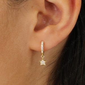 Star Hoop • gold star huggie hoop • silver star hoop • star dangle earrings • tiny gold hoops • tiny silver hoops