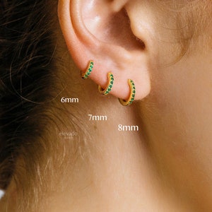 18G Emerald Cartilage Huggie Hoop Earrings simple everyday earrings emerald earrings elevado jewelry minimalist earrings image 5