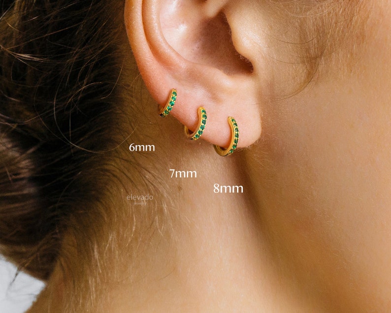 18G Emerald Cartilage Huggie Hoop Earrings simple everyday earrings emerald earrings elevado jewelry minimalist earrings image 5