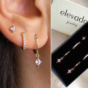Alexandrite Huggie Hoop Gift Set by Elevado • small diamond hoop earrings • minimalist earrings • earring stack • everyday earrings