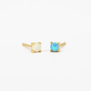 Tiny Blue Opal Stud Earrings • dainty earrings • opal gold studs • small opal stud earrings • minimalist earrings • elevado jewelry