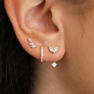 Conjunto de marquesa de diamantes en la parte delantera y trasera de Elevado • pendientes perfectos para ella • regalo para ella • pendientes con piedra de nacimiento • regalo navideño • regalo de navidad