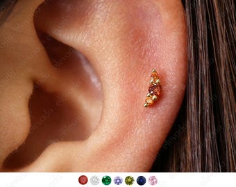 Orecchino a forma di scalatore in granato • Perno labret piatto 18G/16G, piercing all'elica
