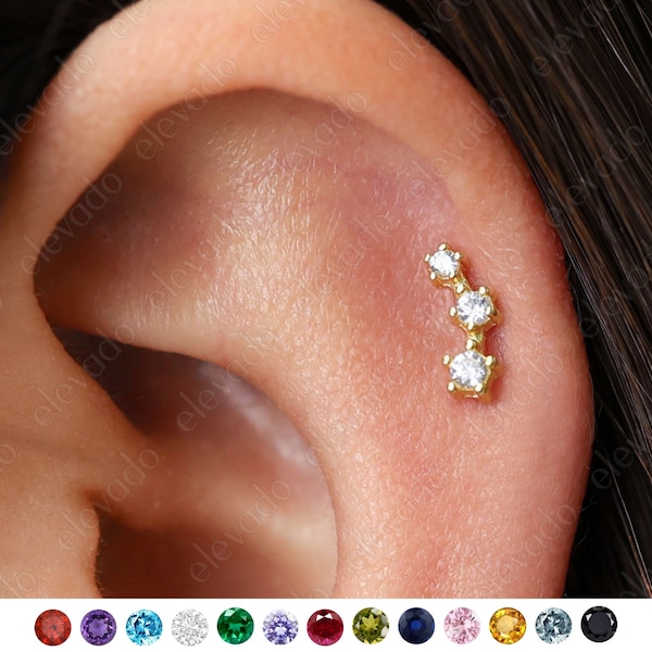 Pendiente labret trepador con piedra natal • Pendiente de cartílago de plata de ley