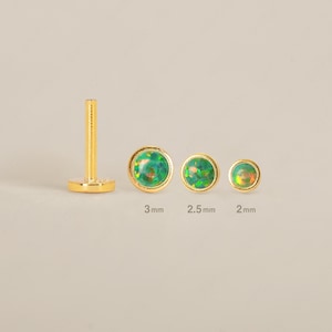 18G/16G Tiny Green Opal Internally Threaded Labret Stud • Cartilage Earring • Tragus • Conch Stud • Cartilage Stud • Flat back Labret