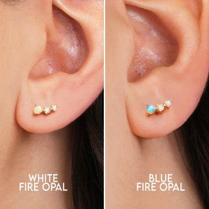 Opal x CZ Tiny Climber Stud Earrings • CZ dainty earrings • gold studs • small stud earrings • minimalist earrings • silver stud earrings