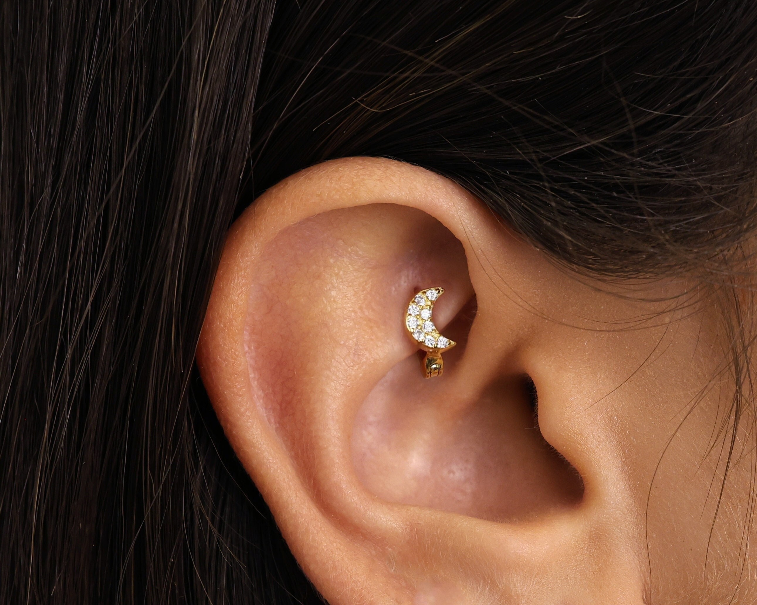 Tiny Moon Rook Hoop Earring Helix Hoop Rook Earring Helix Diamond
