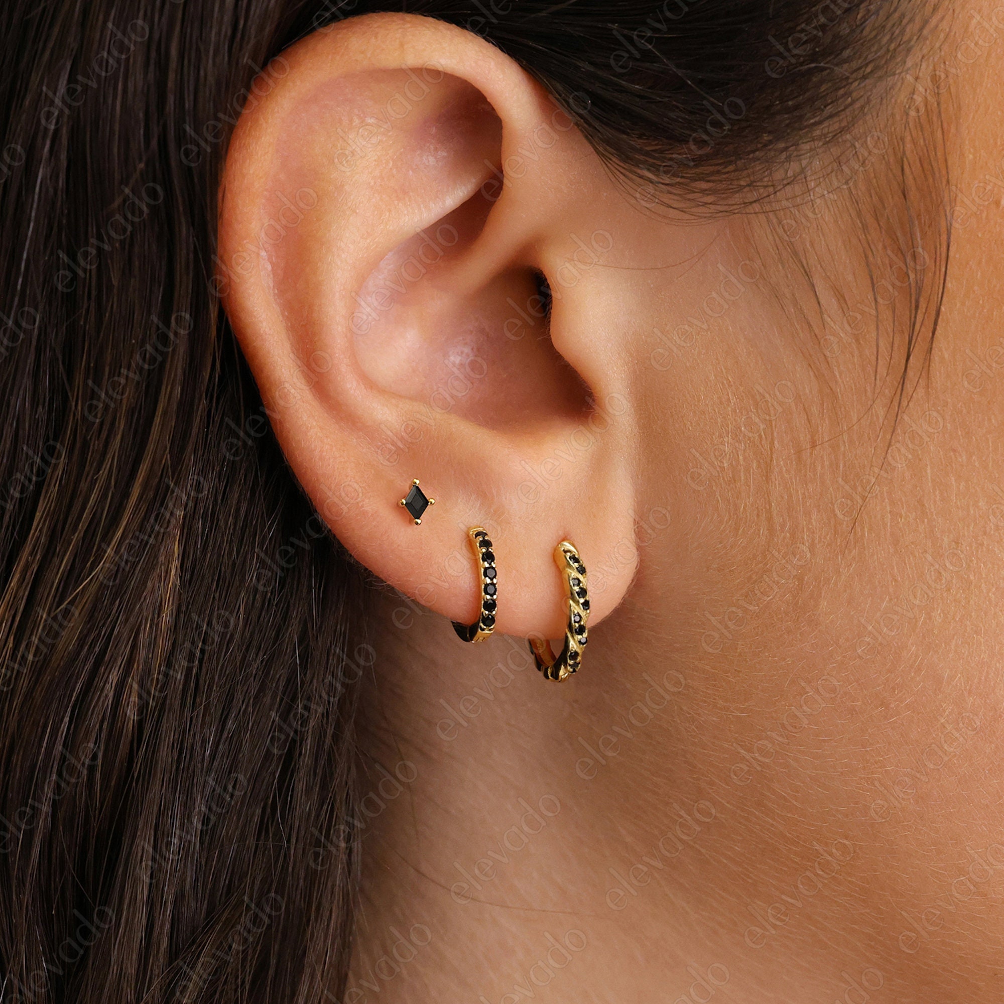 Black Onyx Rope Huggie Hoop Earring Gift Set • Black Onyx