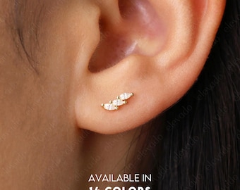 Dainty Climber Stud Earrings • CZ dainty earrings • tiny gold studs • small stud earrings • minimalist earrings • silver stud earrings