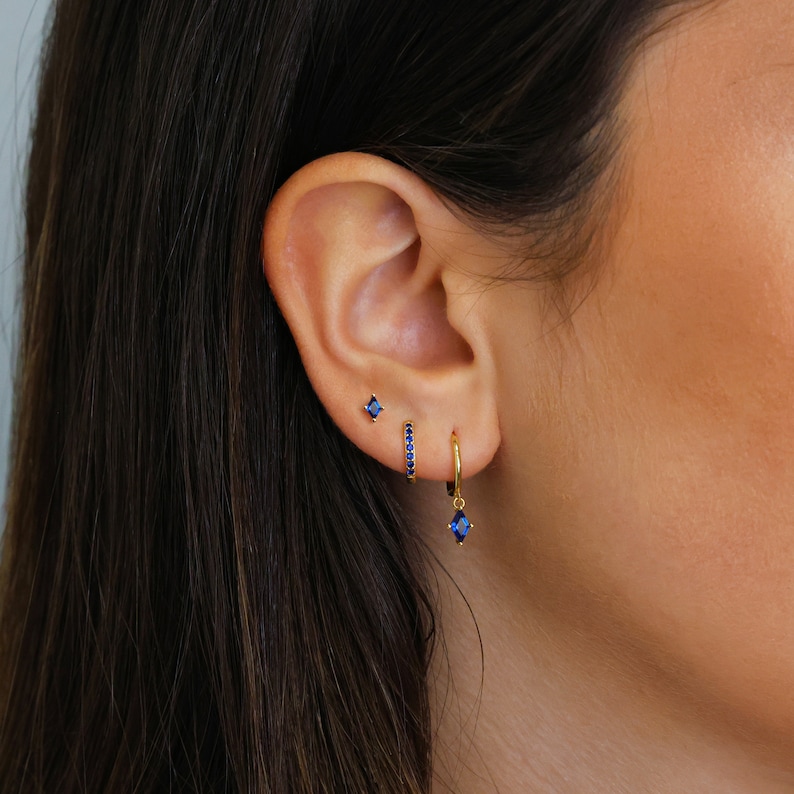 18G/16G Sapphire Diamond Cartilage Flat Back Labret conch earrings tiny studs cartilage stud helix stud tragus stud image 7