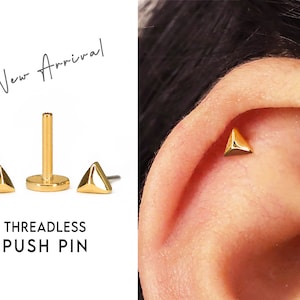 20G/18G Tiny Pyramid Cartilage Threadless Push Pin Earrings • gold conch earring • tiny cartilage stud • helix• tragus studs • flat back