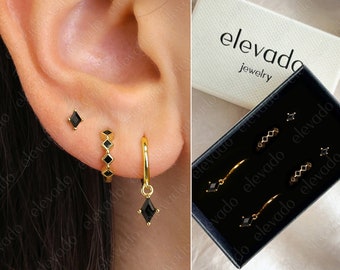 Black Onyx Everyday Earring Gift Set • black onyx hoop earrings • black studs • gift ready • gift for her • minimalist jewelry • gift set