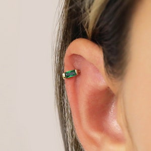 Emerald Huggie Hoop Earrings • emerald tragus earrings • tiny hoop earrings • cartilage hoop earrings • helix hoop • small hoop earring