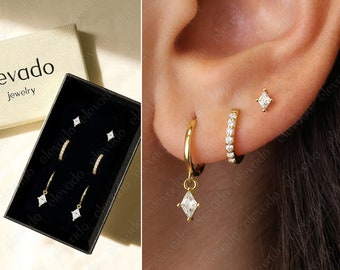 Diamond Huggie Hoop Gift Set by Elevado • small diamond hoop earrings • minimalist earrings • earring stack • everyday earrings
