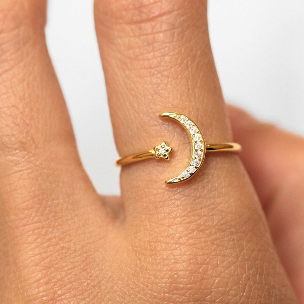 Moon & Star Rings For Women • dainty ring • moon star ring • minimalist ring • celestial jewelry • statement ring • moon and star jewelry