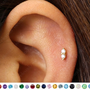 Labret cartilage brillant à dos plat avec pierre de naissance 18G/16G • boucles d'oreilles conques • petit clou • clou pour cartilage • clou hélicoïdal • clou tragus pierre de naissance