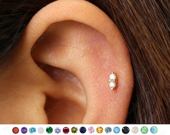 18G/16G Birthstone Brilliant Cartilage Flat Back Labret • conch earrings • tiny stud •  cartilage stud • helix stud • birthstone tragus stud