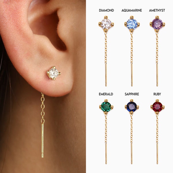 Brilliant Gemstone Threader Earrings • gold chain threader earrings • silver threader earrings • minimalist jewelry • elevado jewelry