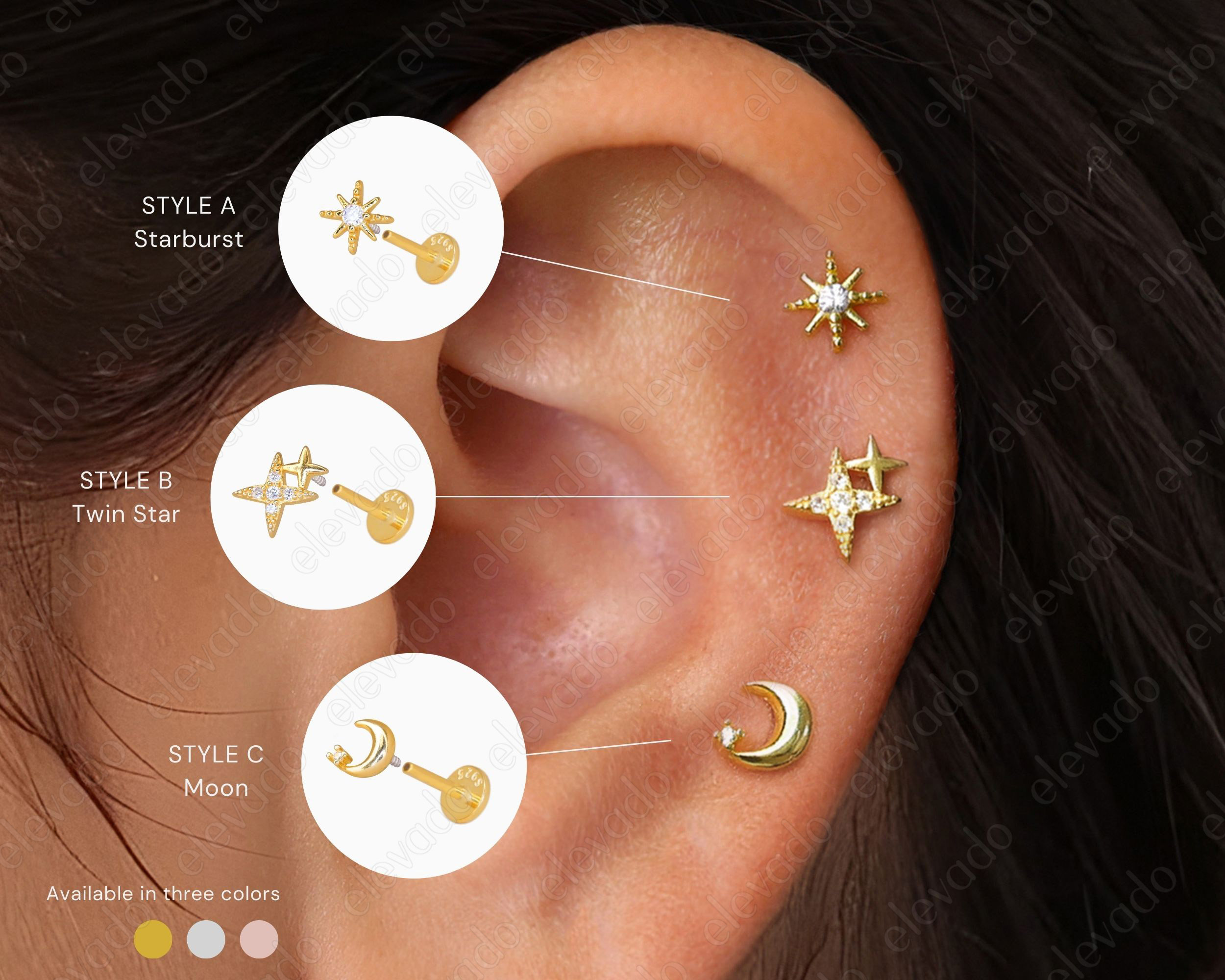 Set of Four Crystal Celestial Stud Earrings in Gold | Lisa Angel