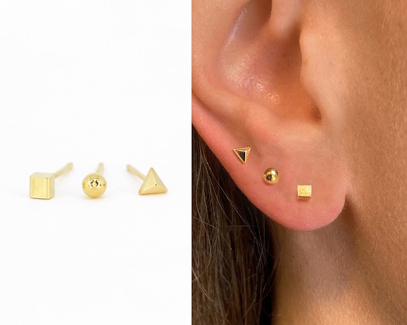 Gold stud earrings set of 3 deals