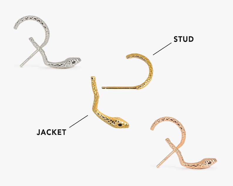 Snake Front Back Stud Earrings serpent ear jacket unique earrings snake jewelry serpent earrings elevado jewelry imagem 7