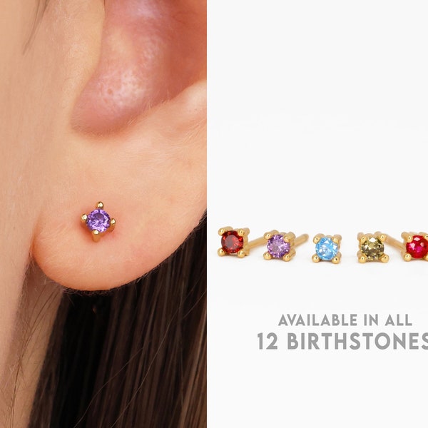 Tiny Birthstone Stud Earrings • CZ dainty earrings • gold studs • small stud earrings • minimalist earrings • birthstone stud earrings