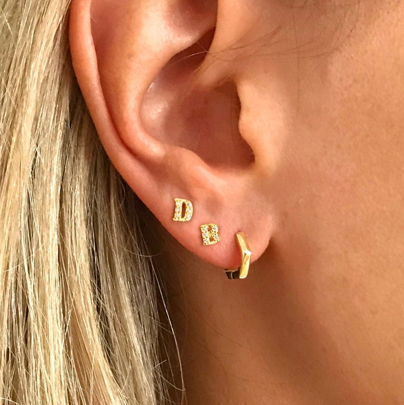 Gold letter earrings studs Clearance