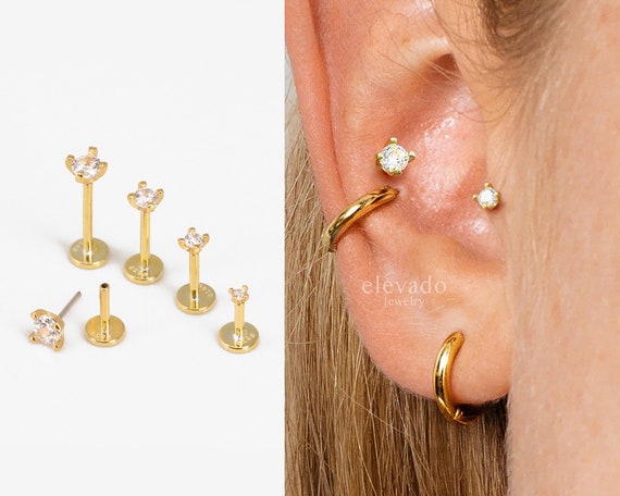 20G/18G/16G Tiny Climber Flat Back Labret Stud Earring Tragus Stud Gold  Conch Earrings Cartilage Helix Stud Flat Back Labret Stud 