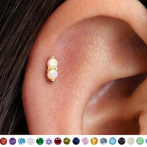 18G/16G White Opal Double Cartilage Flat Back Labret • conch earrings • tiny cartilage stud • helix stud • tragus stud • labret stud