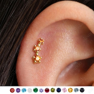 18G/16G Garnet Climber Internally Threaded Labret Stud • Cartilage Earring • Tragus • Conch Stud • Cartilage Stud • Flat back Labret