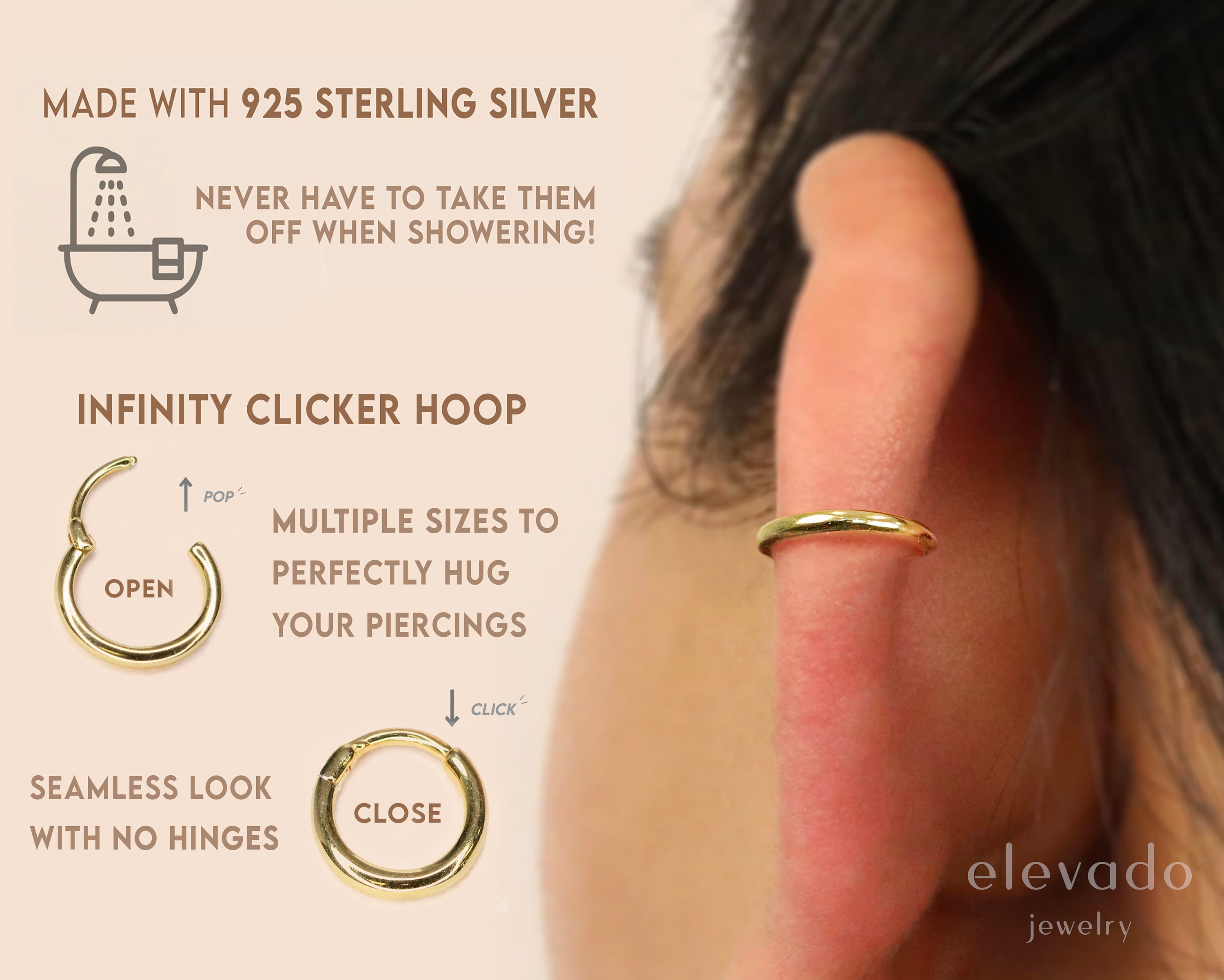 Orecchini A Cerchio Per Tragus/elica 16G 5/16: Clicker A Cerniera In Acciaio Color Oro