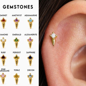 18G/16G Birthstone Spike Cartilage Flat Back Labret • dainty conch earrings • tiny cartilage stud • helix stud • tragus stud • labret stud