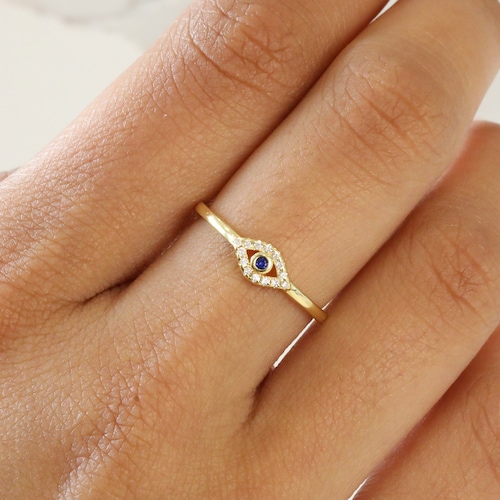 Bague Dainty Evil Eye : bague superposable en argent sterling plaqué or 18 carats