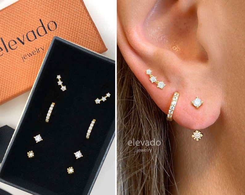 Dainty Everyday Ear Stack Set • gift for her • bridesmaid gift • mothers day gift • gold hoop earrings • minimalist earrings • elevado 