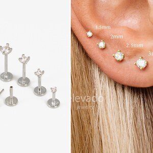 20G/18G/16G Silver Threadless Push Pin Labret Stud • Solid 925 Sterling Silver • Tragus Stud • Flat Back Earring • Helix • Conch