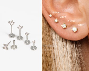 20G/18G/16G Zilveren Draadloze Push Pin Labret Stud • Massief 925 Sterling Zilver • Tragus Stud • Flat Back Earring • Helix • Conch