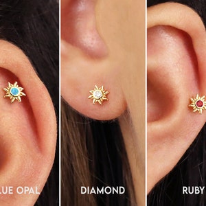 18G/16G Sonnen Knorpel Labret Ohrstecker • Sonnen Ohrstecker • Tragus Ohrstecker • Flachboden Ohrring • Helix • Muschel Ohrring • Knorpel
