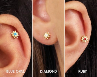 18G/16G Tiny Sun Cartilage Flat Back Labret Stud • sun stud earrings • tragus stud • flat back earring • helix • conch earring • cartilage