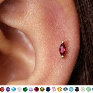 Petit labret à dos plat en rubis 18 g/16 g • boucle d'oreille cartilagineuse • clou tragus • piercing hélicoïdal