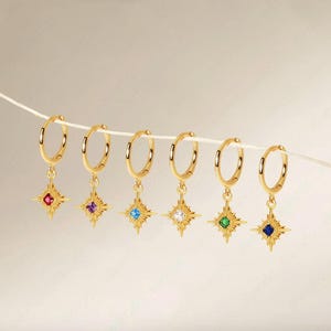 Diamond Starburst Hoop Earrings • star charm hoops • dainty hoop earrings • silver hoop earrings • huggie hoop earrings • tiny hoops