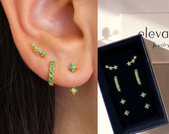 Garden Green Opal Front Back Earring Set • veste d'oreille • veste d'oreille délicate • boucles d'oreilles en or • boucles d'oreilles veste d'oreille - minimaliste • veste d'oreille
