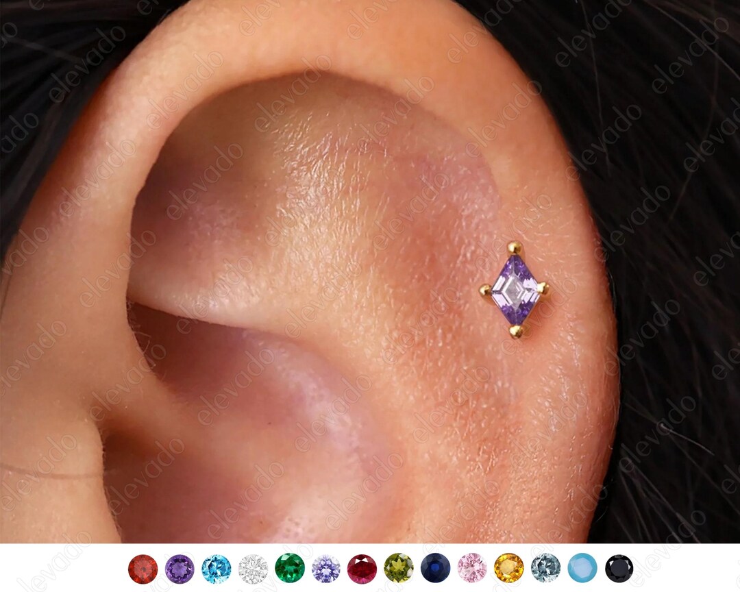 18G/16G Amethyst Diamond Cartilage Flat Back Labret • Conch