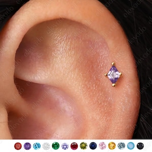 18G / 16G Amethyst Diamant Knorpel Labret • Muschel Ohrringe • Kleine Ohrstecker • Knorpel Ohrstecker • Helix Ohrstecker • Tragus Ohrstecker • Labret Ohrstecker