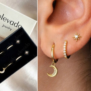 Moon Crescent Huggie Hoop Gift Set • Dainty Celestial Earrings • earring set • gift ready • gift for her • gift for mom • gift set